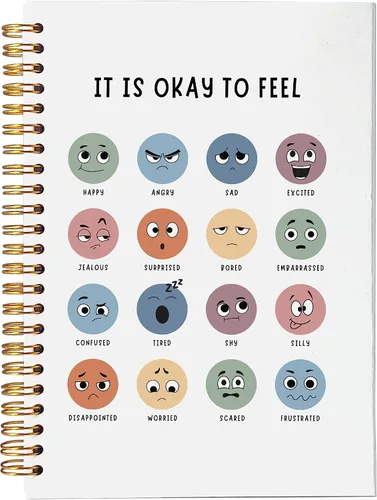 It is Okay to Feel Mental Health Feelings and Emotions Chart - Cuaderno de espiral rayado de 8.3 x 5.5 pulgadas, cuaderno de tapa dura con rayas