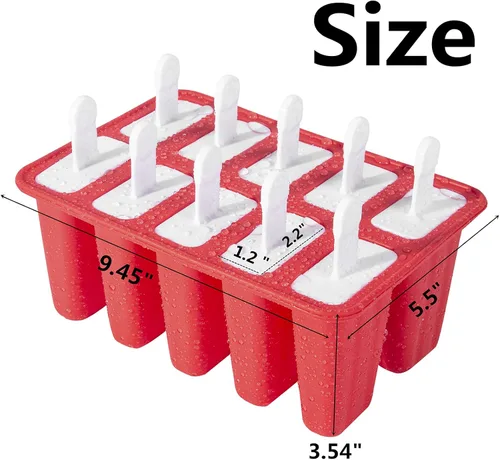 Miniatura 2 de Moldes de paletas de silicona, 10 moldes para paletas de hielo, sin BPA, fácil liberación (10 cavidades, rojo)