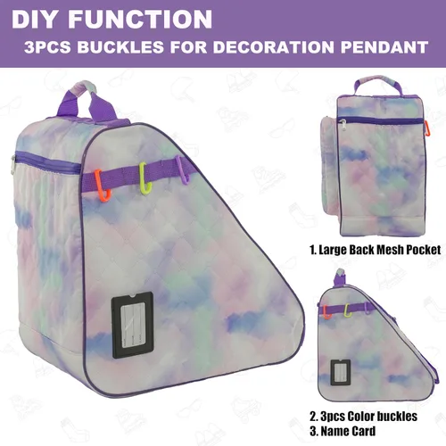 Miniatura 5 de HEXIFUL Bolsa para Patines de Hielo, En Línea, Roller y Quad - Para Niños y Adultos Acuarela/Púrpura 010
