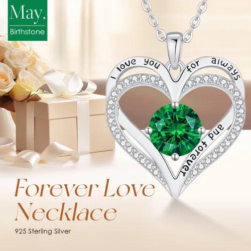 Miniatura 3 de LOUISA SECRET Love Heart Birthstone Necklaces for Women, Birthday Gift for Girlfriend, Anniversary Jewelry Gift for Wife Her, 925 Sterling Silver