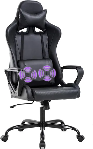 Silla de oficina para videojuegos con brazos y apoyo lumbar, reposacabezas con respaldo alto, de piel sintética, silla de escritorio ergonómica,