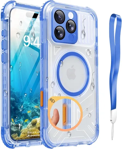Miniatura 8 de Funda impermeable para iPhone 15 con Magsafe, protector de pantalla, cordón, IP68 militar de cuerpo completo a prueba de golpes, para deportes