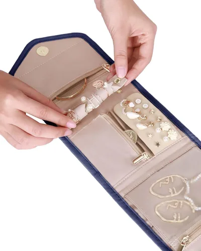 Miniatura 5 de BAGSMART Estuche organizador de joyas de viaje plegable para anillos, collares, aretes, pulseras, mini, azul ahumado
