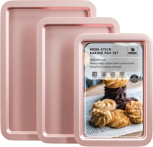 Miniatura 9 de HONGBAKE Juego de bandejas de cerámica para hornear, bandeja de galletas para horno, juegos de utensilios para hornear con agarres más anchos