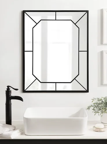 Miniatura 3 de Kate and Laurel Ardithe - Espejo rectangular decorativo geométrico; 24 x 30; negro; espejo rectangular moderno con incrustaciones de vidrio