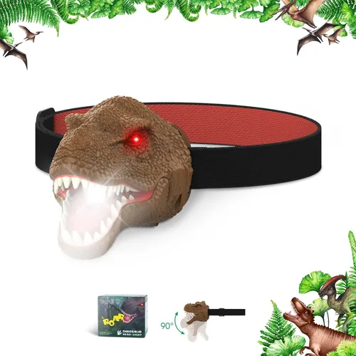 Miniatura 14 de Dysaim Linterna Frontal para Niños, Linterna Frontal de Dinosaurio T-Rex Recargable para Niños y Lámpara LED de Cabeza, Linterna de Equipo