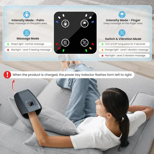 Miniatura 6 de JQX Masajeador de manos con calor y compresión, masajeador de manos eléctrico inalámbrico, 3 niveles de presión para dedos, regalos para mujeres