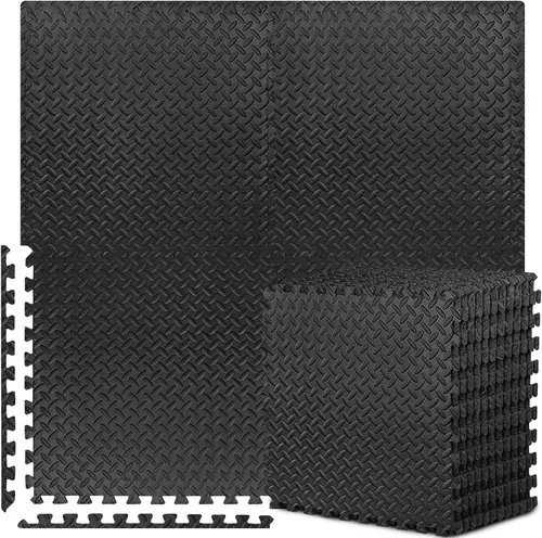 BEAUTYOVO Tapete de ejercicio tipo rompecabezas con 12/24/48 baldosas de espuma entrelazadas para gimnasio, baldosas de espuma EVA de 24'' x 24''