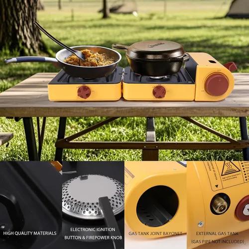 Miniatura 6 de Aircity Estufa de camping de 2 quemadores – Estufa de propano portátil de 16,000 BTU con quemadores ajustables, estufa de viaje de gas plegable