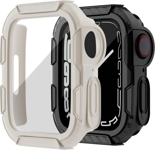 Miniatura 10 de EDIMENS Paquete de 2 fundas resistentes compatibles con Apple Watch de 1.772 pulgadas Series 9/8/7 con protector de pantalla de vidrio templado