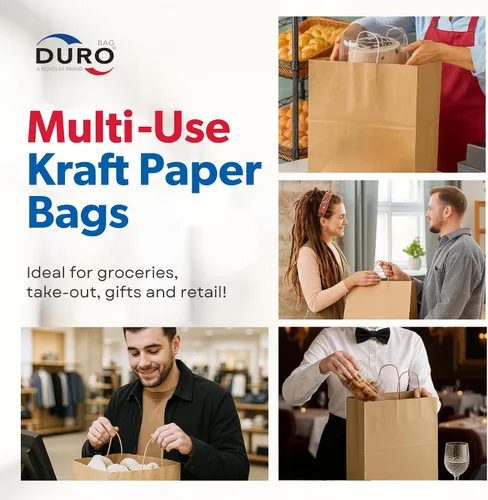 Miniatura 4 de DURO Bolsas de regalo de papel marrón de 10 x 6.75 x 12 pulgadas con asas, bolsas de compras de papel kraft reciclado con asas a granel