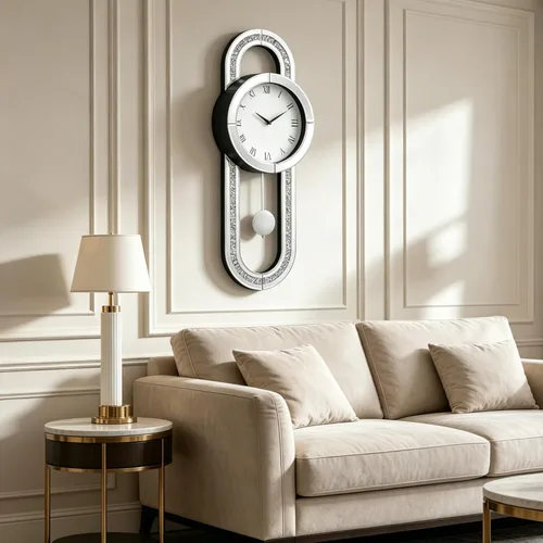Miniatura 3 de SHYFOY Reloj de pared decorativo, reloj de péndulo con espejo de 31.5 pulgadas, reloj de pared grande silencioso de lujo con diamante triturado