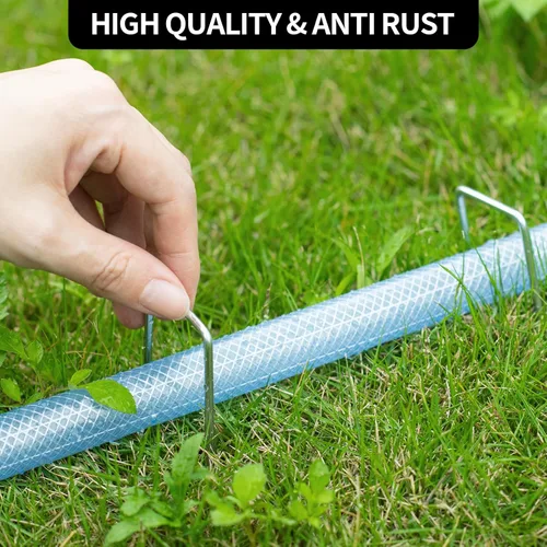 Miniatura 5 de Grapas galvanizadas de 6 pulgadas, paquete de 120 estacas de jardín de calibre 11, pasadores de paisaje en forma de U, tela resistente para barreras