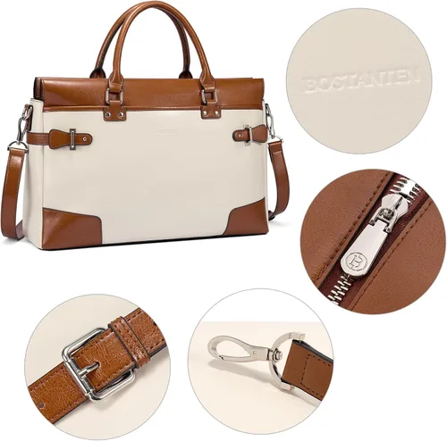 Miniatura 5 de BOSTANTEN Maletín de cuero para mujer con bolso para laptop de 15.6 pulgadas, bolso de mensajero para computadora, bolsa de trabajo de oficina