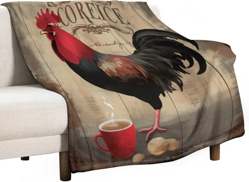 Miniatura 27 de Manta de microfibra suave y acogedora con diseño de gallo rústico en blanco y negro, suave y acogedora manta de microfibra para sofá, cama, oficina