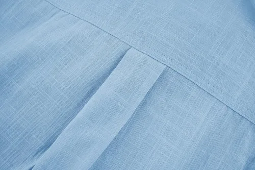 Miniatura 5 de Camisa de lino de manga corta para hombre, con botones, cuello extendido, para vacaciones, playa