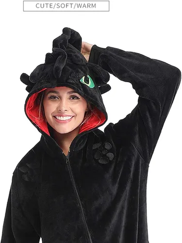 Miniatura 7 de Pijama sin dientes de una pieza de franela de dragón para cosplay, ropa de dormir de invierno para Halloween, cosplay, ropa de hogar