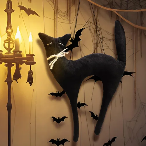 Suhine Decoración colgante de gato negro de Halloween de 16 pulgadas, decoración vintage rústica de gato negro para colgar en la pared, regalos