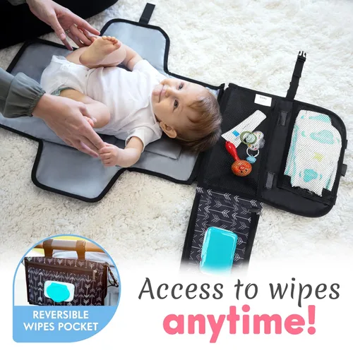 Miniatura 4 de Kopi Baby Cambiador de pañales portátil, bolsa de viaje para cambiador de pañales para bebé con bolsillo para toallitas, cambiador portátil