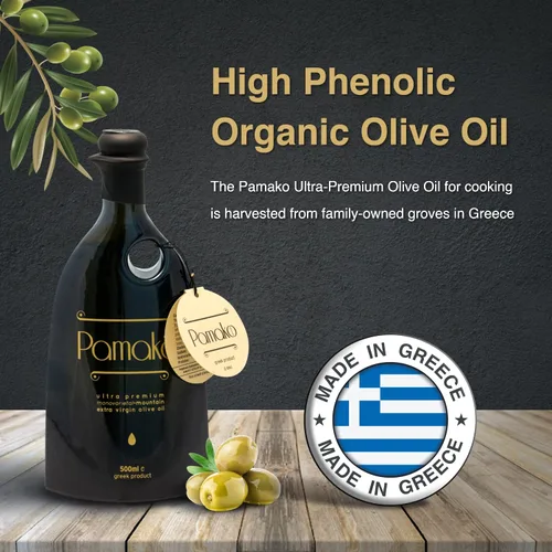 Miniatura 3 de Pamako Aceite de oliva orgánico de montaña monovarietal ultra premium 16.9 fl oz Cosecha 2021 Evoo orgánico prensado en frío de Grecia