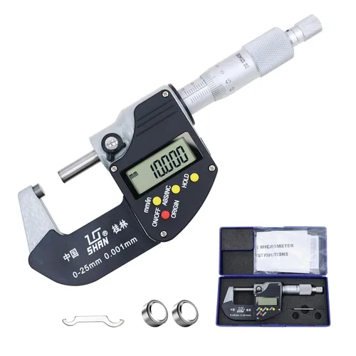 SHAN 0-1 micrómetro digital, resolución de 0.00005 pulgadas/0.000 in, micrómetro exterior digital profesional con punta de carburo rango de 0-1