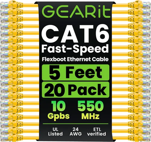 Miniatura 31 de GearIT Paquete de 20 cables de conexión Cat6 de 1 pie, cable Ethernet Cat 6 sin enganches, flexible y suave, serie Preimum, color azul