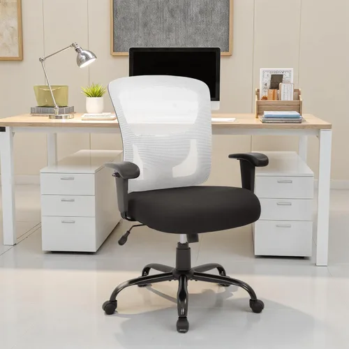Miniatura 2 de PayLessHere Silla de escritorio ergonómica, silla de oficina, silla de computadora de 500 libras con soporte lumbar, asiento ancho, brazos de Blanco