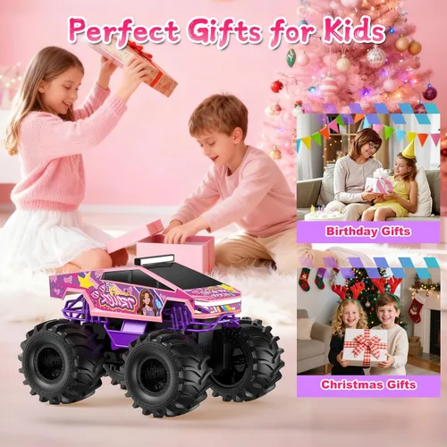 Miniatura 8 de Auto de control remoto anfibio, camión monstruo rosa 1:18, juguetes para niñas, autos RC de 2.4 GHz, camiones RC impermeables de 2.4 GHz, camioneta