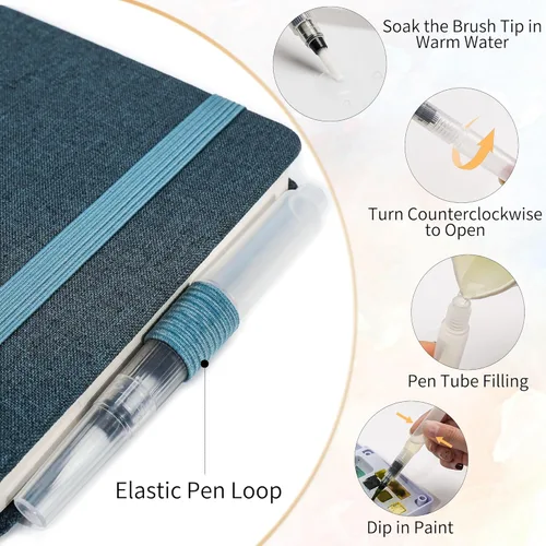 Miniatura 6 de Yopih Artists - Cuaderno de bocetos de acuarela de lino premium, cuaderno de acuarela de 5.5" x 5.5" con papel de algodón prensado en frío de Azul