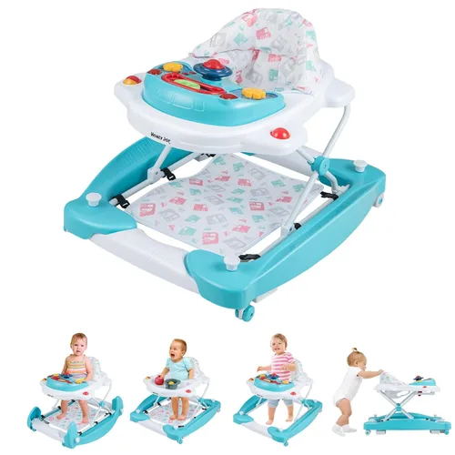 Miniatura 13 de HONEY JOY Andador de bebé, Andador y bouncer plegable de 6 en 1, Andador de actividad para bebé con ruedas, alturas ajustables, mecedora, música