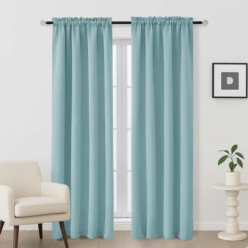 Miniatura 246 de OVZME Cortinas opacas turquesa para tratamiento de ventanas pequeñas, cortinas cortas con bloqueo de luz para ventana de cocina sobre el fregadero
