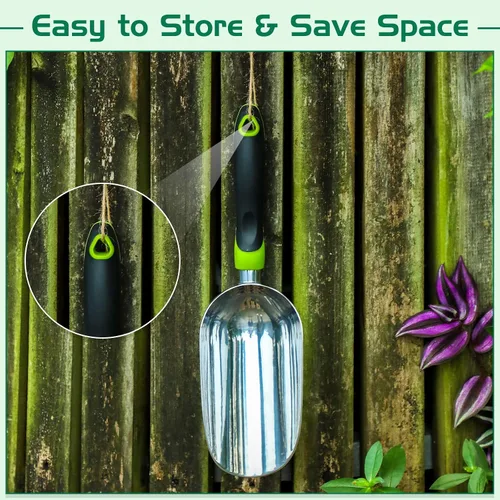 Miniatura 7 de Paleta de aluminio para trasplantadora de tierra de 13.39 x 3.82 pulgadas, herramientas de jardín a prueba de curvas, pala de mano grande