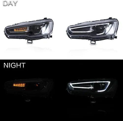 Miniatura 7 de VLAND Conjunto de faros delanteros aptos para Mitsubishi Lancer& EVO X 2008-2020 W/DRL, luz delantera LED con señal de giro secuencial, faro