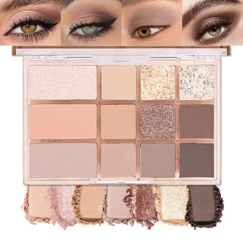 SUAKE Paleta de sombras de ojos rosa nude, mate y brillante, alta pigmentación, 12 colores marrón y morado para maquillaje de ojos, paleta de 01#