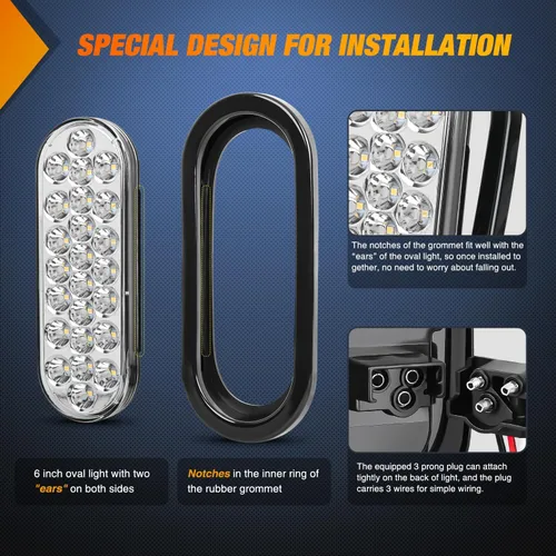Miniatura 4 de Nilight 2 luces LED de 15 cm, ovaladas, para luz trasera de remolque, 24 LED, luces de respaldo y marcha atrás con ojales de montaje al ras, 2 luces