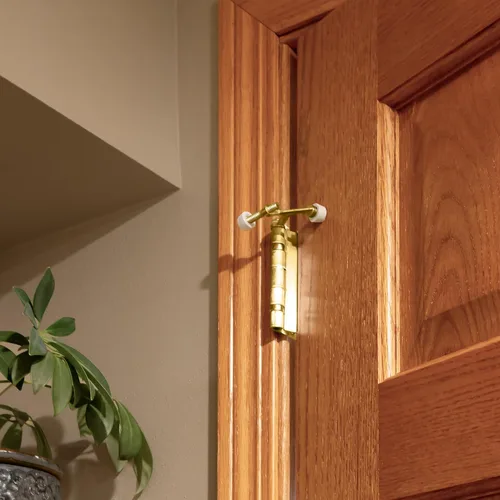 Miniatura 7 de Design House - Topes de puerta con resorte, puntas de goma acolchada, aleación de zinc resistente, fácil instalación, latón pulido, paquete de 10
