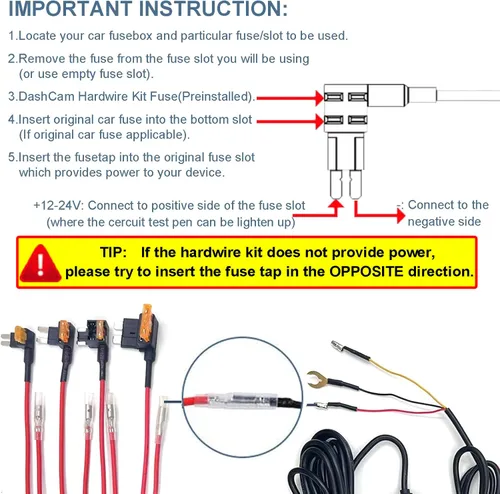 Miniatura 3 de Kit de cable duro para cámara de salpicadero de automóvil, cargador USB tipo C, kit de cable duro para cámara de salpicadero DC 12-24V a 5V/3A