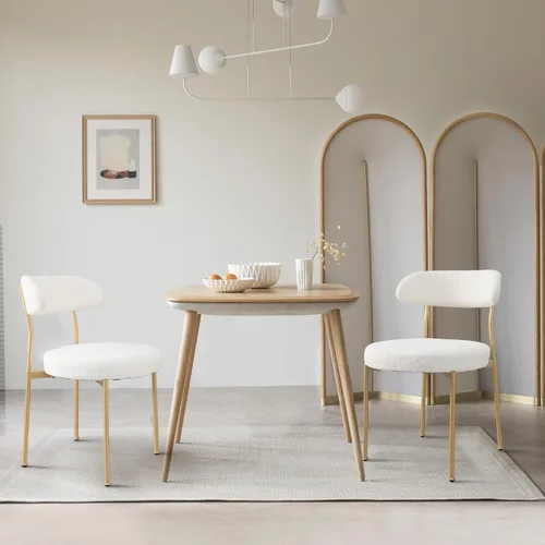 Miniatura 3 de Modern Boucle - Juego de 2 sillas de comedor con respaldo redondo tapizado de lana de cordero y patas de metal para comedor, cocina, restaurante
