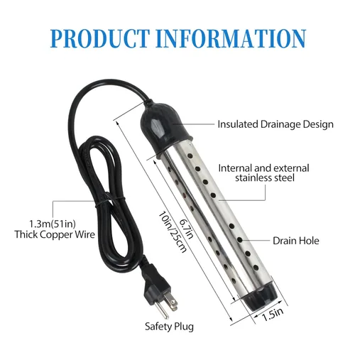 Miniatura 2 de Calentador de Inmersión, Calentador de Agua Sumergible, 1500W/1000W-110V Calentador de Agua de Inmersión Eléctrico Portátil Adecuado para Camping