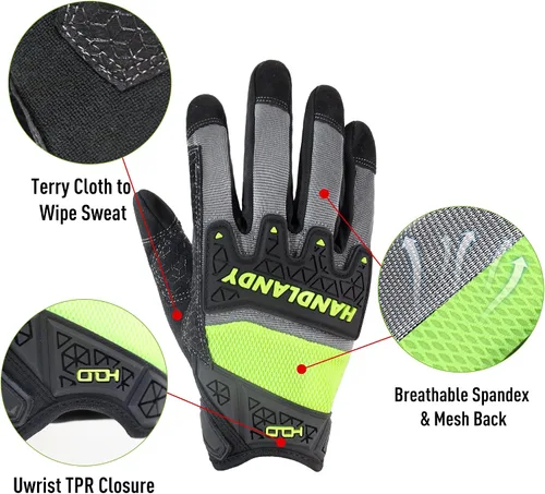 Miniatura 3 de HANDLANDY Mens Work Gloves Touch screen, Utility Mechanic Gloves, Flexible Breathable Fit- Padded Knuckles & Palm Verde