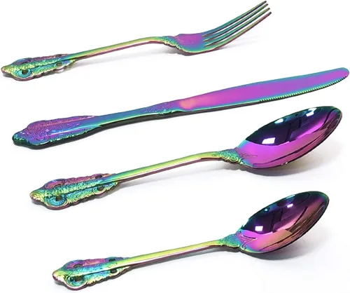 Miniatura 11 de Juego de cubiertos de 4 piezas, cubiertos de acero inoxidable 18/10, incluye cuchillo, tenedor, cuchara, cuchara de té, pulido con espejo, apto