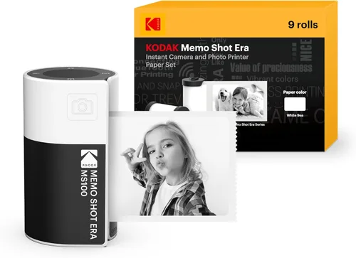 KODAK Memo Shot ERA Kids - Cámara digital instantánea e impresora de etiquetas fotográficas (blanco, cámara + 10 rollos)