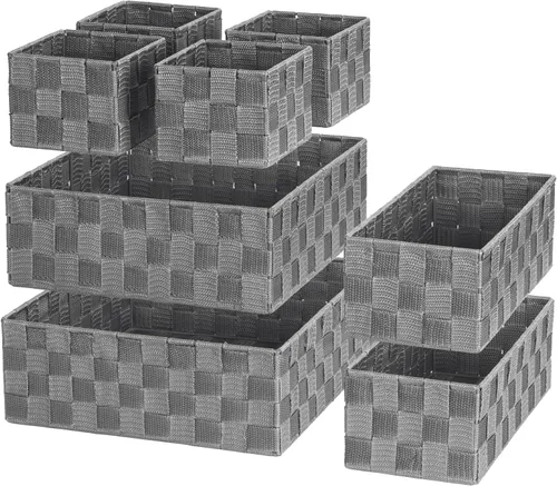 Miniatura 9 de Posprica Caja de almacenamiento tejida, cubo, cesta, contenedor, organizador divisor para cajón, armario, estante, aparador (blanco)