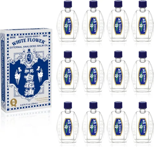 White Flower Aceite de bálsamo analgésico externo para aliviar el dolor, 0.7 fl oz/0.676 fl oz, auténtico importación estadounidense (12 paquetes)