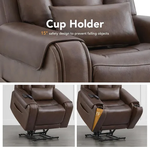 Miniatura 12 de CHITA Silla reclinable eléctrica para personas mayores con masaje y calor, silla reclinable grande de piel auténtica con soportes para tazas
