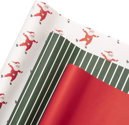 Miniatura 16 de Merry Market Rollos de Papel de Regalo de Navidad, Papel de Regalo Mate Premium, Rollo Grande de 30" x 168" pulgadas, Diseño de Rayas de Santa