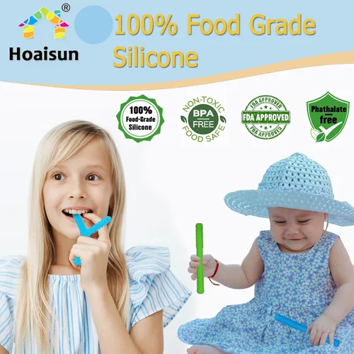 Miniatura 3 de Juguetes sensoriales masticables para niños autistas, paquete de 4, pajitas de dentición de silicona para autismo, TDAH, SPD, mordeduras