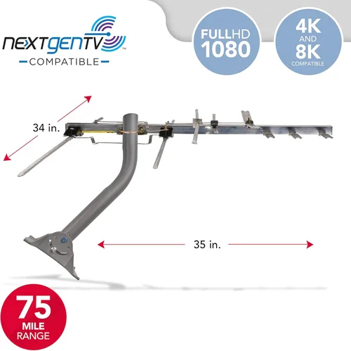 Miniatura 3 de RCA Antena de TV compacta Yagi para exteriores o en el ático - Antena OTA digital de largo alcance para recepción clara, compatible con NexGenTV