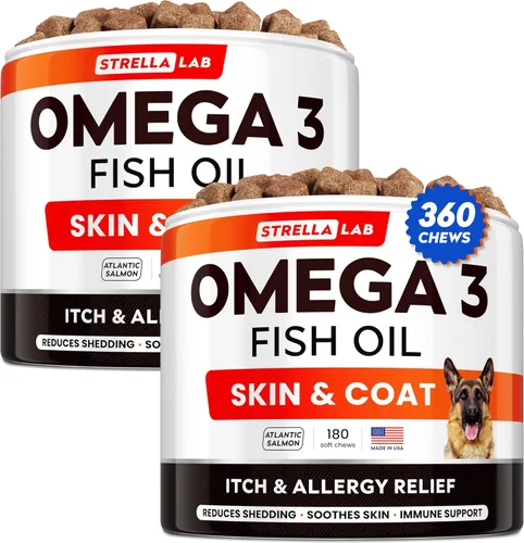 Miniatura 9 de StrellaLab Aceite de pescado Omega 3 Golosinas para perros (180 golosinas) – Alivio de alergias y picazón – Suplemento para la piel y el pelaje