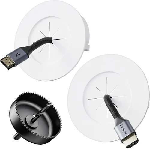 Miniatura 10 de VCELINK Kit de gestión de cables en pared, mini cable de pared de 2.44 pulgadas (2.441 in) para cables de TV/coaxial/HDMI/altavoces, incluye 2 Blanco